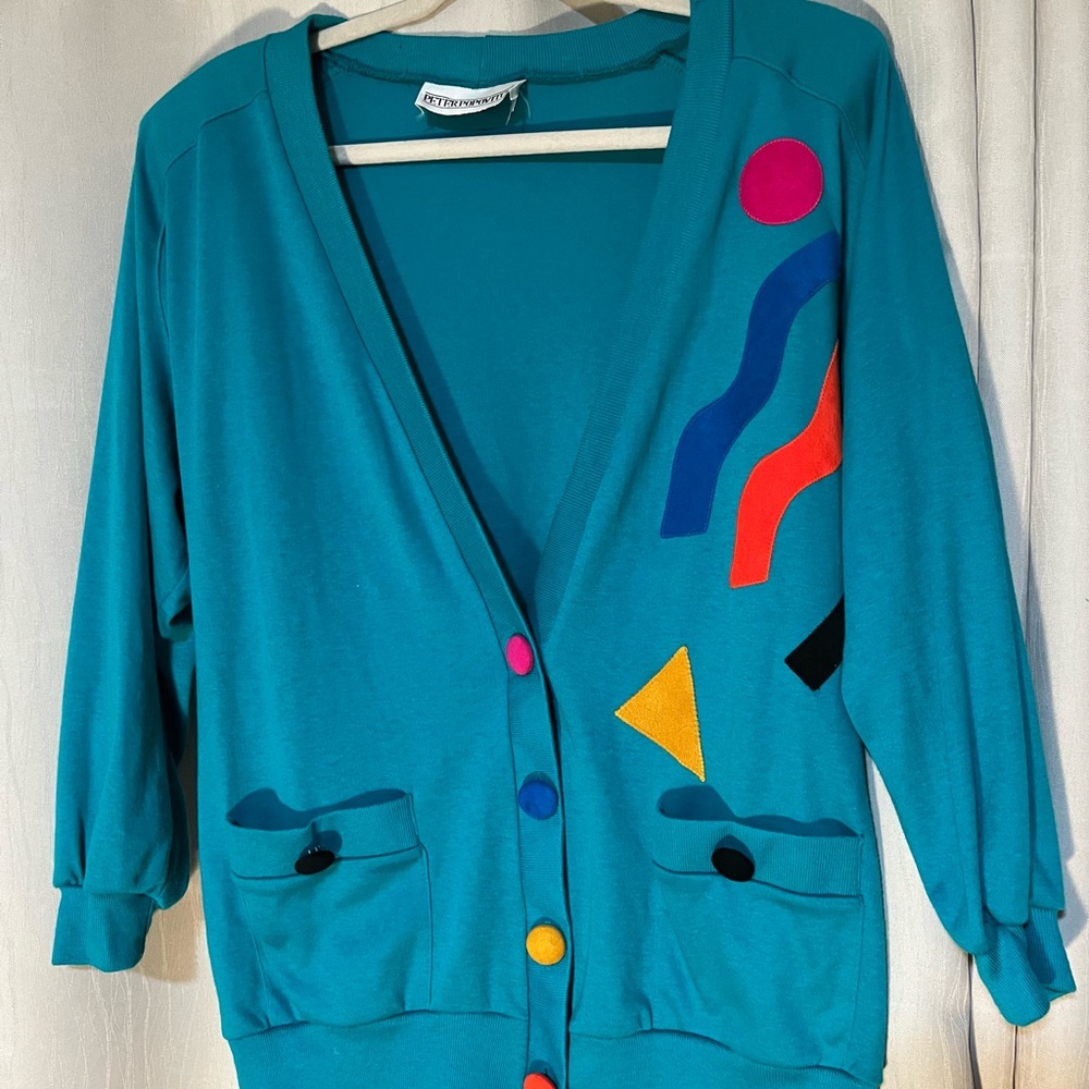 Vintage 80s Colorful Geometric Cardigan
